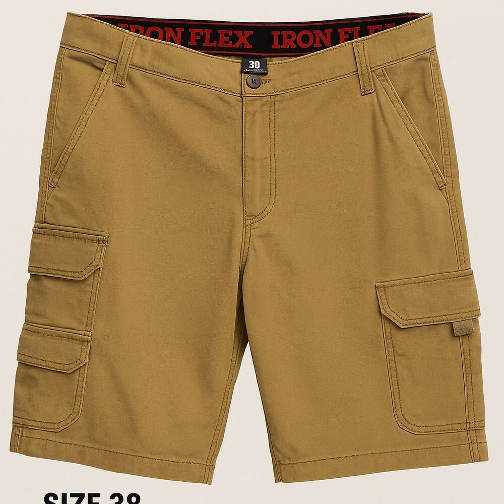 Iron Flex Ripstop Cargo Shorts Khaki Size 38 Utility Outdoor Workwear